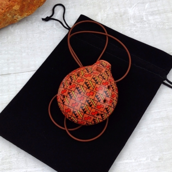 Peruvian Ocarina Clay Crafted Tribal Flute Brown Cord Necklace - Picture 9 of 10